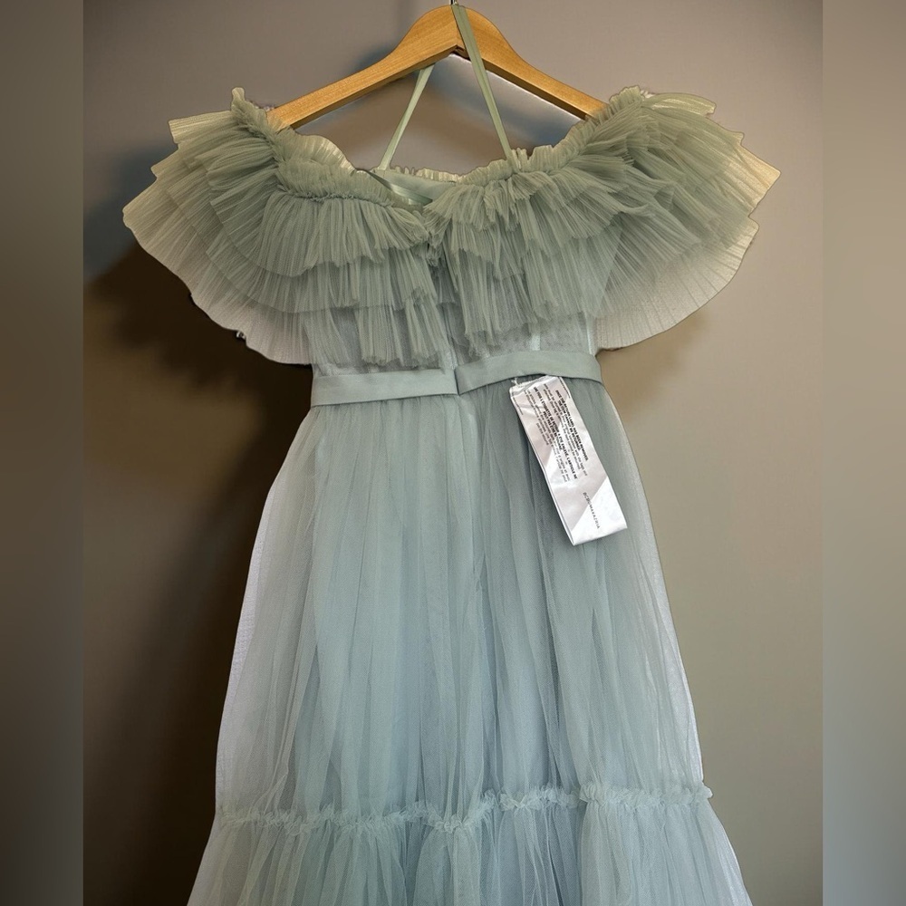 NWT BCBGMaxAzria Blue Ruffled Tiered Tool Gown - Picture 6 of 13
